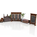 Traditional Architecture Interior Design With Wooden Screen Chest Chair And Green Plants