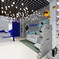 Fashion Store Interior Design With Blue Decor White Sofa And Gold Spherical Lights