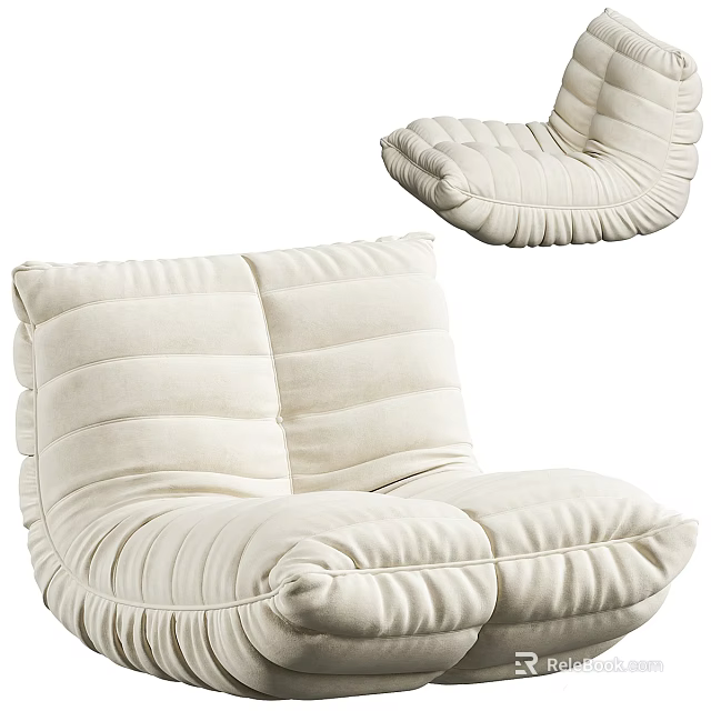 White Lazy Sofa Modern Design With Soft Plush Fabric For Living Room Comfort 3d model 