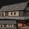 Ancient Traditional Building With Thatched Roof Stone Base Wooden Walls And Interior Design