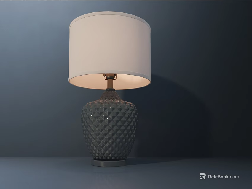 Modern Table Lamp With White Lampshade And Gray Diamond Pattern Base 3d model 