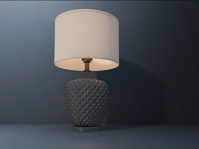 Modern Table Lamp With White Lampshade And Gray Diamond Pattern Base 3d model