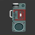 Modern Teal And Red Electronic Device With Control Knob Ventilated Housing And Buttons