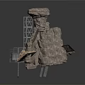 Medieval Fortress Scene Structure With Rock Tower Metal Gate And Staircase