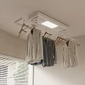 Ceiling Mounted Clothes Hanger With LED Light Hanging Clothes In Indoor Room With Blinds Window