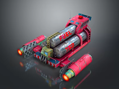 Red Industrial Equipment With Fuel Tanks Thrusters And Mechanical Transport Structure 3d model