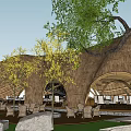 Curved Wooden Boutique Guesthouse Architecture With Arched Design And Outdoor Seating