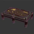 Elegant Commercial Equipment Table with Carved Decorative Surface and Classic Red Blue Copper Design