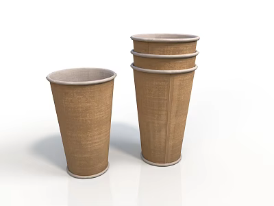 Brown Paper Cups As Daily Living Supplies With Single And Stacked Design 3d model