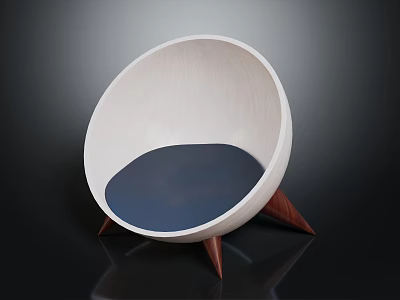 Modern Round Chair Design With White Frame Blue Cushion And Brown Tapered Legs 3d model