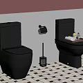 Modern Bathroom Interior With Black Toilets Toilet Paper Holder And Geometric Tiled Floor