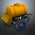 Yellow Tanker Cart With Large Barrel Lid Wheels And Small Containers