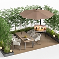 Rattan outdoor tables and chairs umbrellas mobile TV 3d model