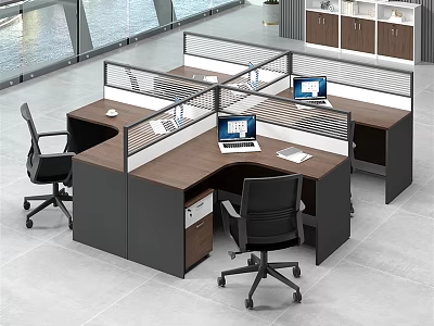 Modern Office Workstation Desk With Modular Cubicles Computers And Ergonomic Chairs 3d model