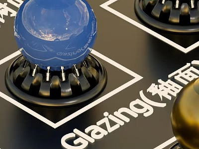 Glazing Ceramic Product Display With Blue Spherical Samples And Black Bases 3d model
