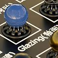 Glazing Ceramic Product Display With Blue Spherical Samples And Black Bases