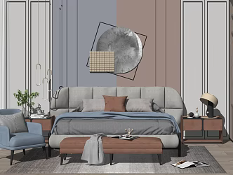 Modern background double bedside table ornaments 3d model