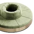 Circular Banquette Sofa with Gray and Green Velvet Upholstery and Golden Frame