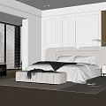 Modern Bedroom Interior Design With Large Bed Gray Bedding Beige Headboard And Dark Armchair