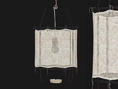 Modern Minimalist White Linen Pendant Light With Metal Frame And Textured Fabric 3d model