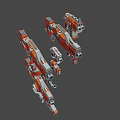 3D Modeled Orange and Gray Mechanical Weapons With Various Styles Including Rifles and Pistols
