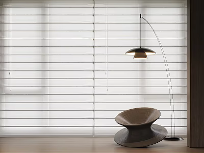 Modern Minimalist Window Blinds Interior With Floor Lamp And Accent Chair 3d model
