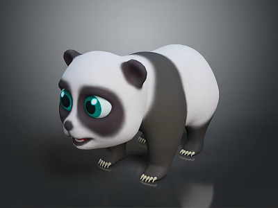 Cute 3D Cartoon Panda Character With Big Green Eyes Standing Pose Design 3d model