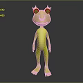Cute Green Cartoon Frog 3D Model Standing With Big Eyes And Smiling Expression
