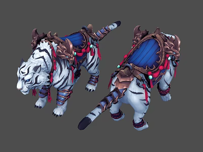 Ornate Reptile Mount With Blue Saddle Metal Armor And Red Tassel Decorations 3d model