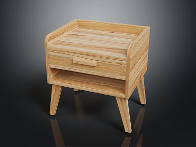 Modern Wooden Bedside Table With Drawer And Open Shelf Light Wood Design 3d model