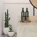 Minimalist Bathroom Concrete Washbasin With Round Mirror Wooden Ceiling And Cactus Towels