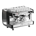 Stylish Modern Kitchen Appliances Featuring Red Black Silver Coffee Machines With Coffee Cups And Pastries