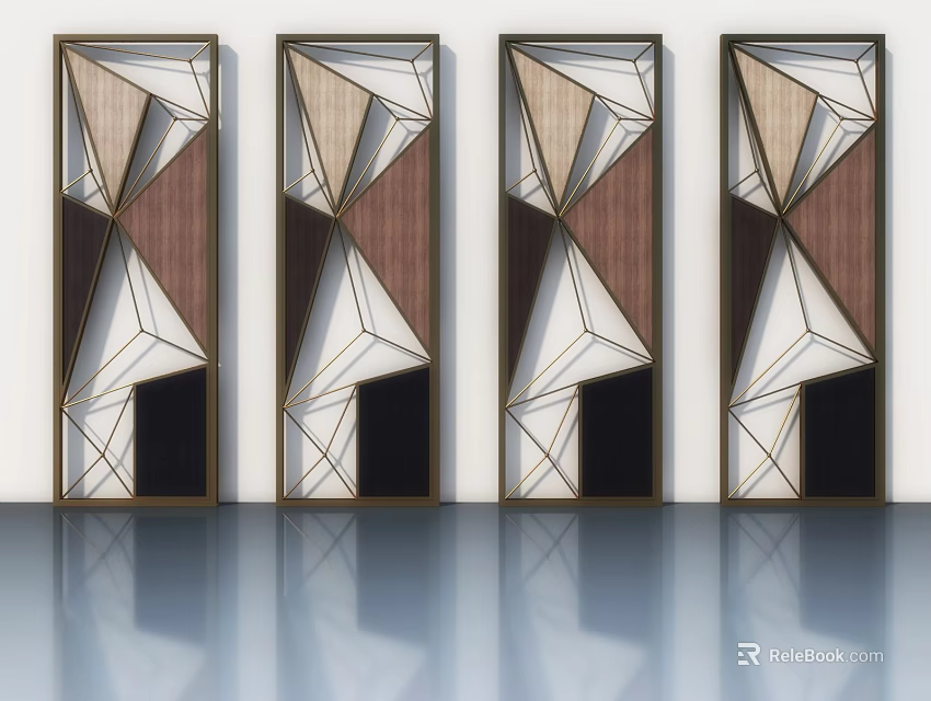 Modern Geometric Design Swing Doors With Wooden Panels And Abstract Patterns 3d model 