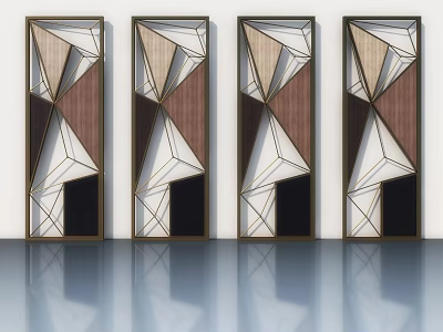 Modern Geometric Design Swing Doors With Wooden Panels And Abstract Patterns 3d model