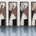 Modern Geometric Design Swing Doors With Wooden Panels And Abstract Patterns