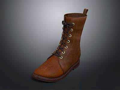 Brown Leather Lace Up Boots For Daily Wear As Essential Living Items 3d model