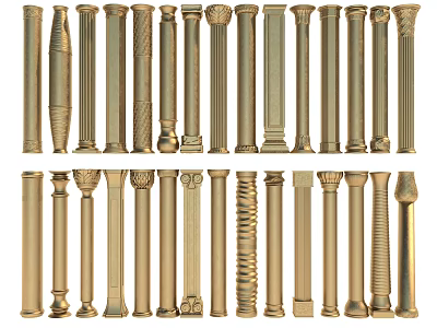 Golden Roman Columns With Assorted Decorative Styles And Architectural Designs 3d model