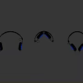 Three Stylish Electronic Headphones With Black And Blue Design On Reflective Surface
