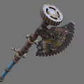 Steampunk Style Weapon With Gear Mechanism Serrated Blade Metal Parts And Blue Handle
