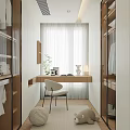 Modern Walk in Closet With White Wooden Wardrobes Central Desk Chair And Natural Light
