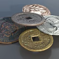 Vintage Antique Coin Ornament Decoration Set with Various Designs and Metal Craft