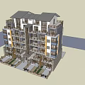 Modern Multistory Apartment Building With Balconies Large Glass Windows Stone Base And Layered Design