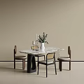 Minimalist Table And Chairs Set With Marble Top Vase Plants And Candles