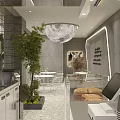 Modern Bubble Tea Shop Interior Design With Green Plant Tables Chairs And Pastry