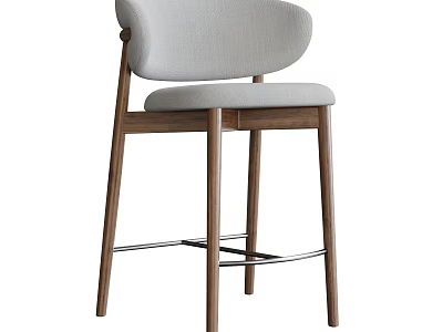 Modern Upholstered Bar Stool with Curved Backrest Wooden Legs and Metal Footrest 3d model