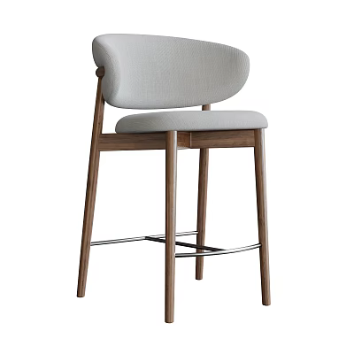 Modern Upholstered Bar Stool with Curved Backrest Wooden Legs and Metal Footrest 3d model