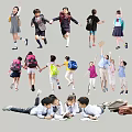 Group of Kids With Backpacks Raising Hands Reading Books And Running Together