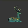 Turquoise Deer Ornament With Golden Antlers Yellow Spots And Smooth Surface Design
