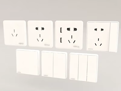 Modern White Electrical Switch Panels Featuring Various Socket And Switch Designs 3d model