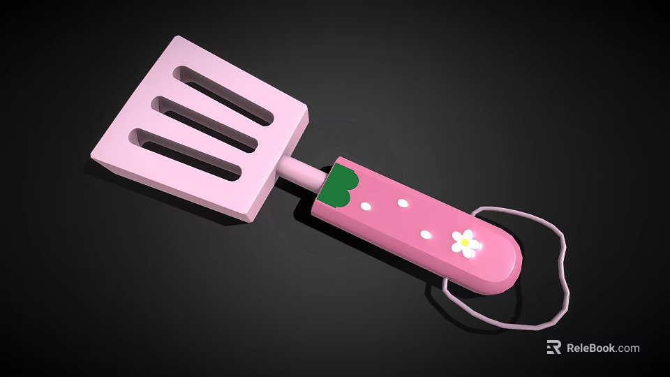 Pink Kitchen Spatula With Green Leaf White Flower Handle And Hanging Loop 3d model 